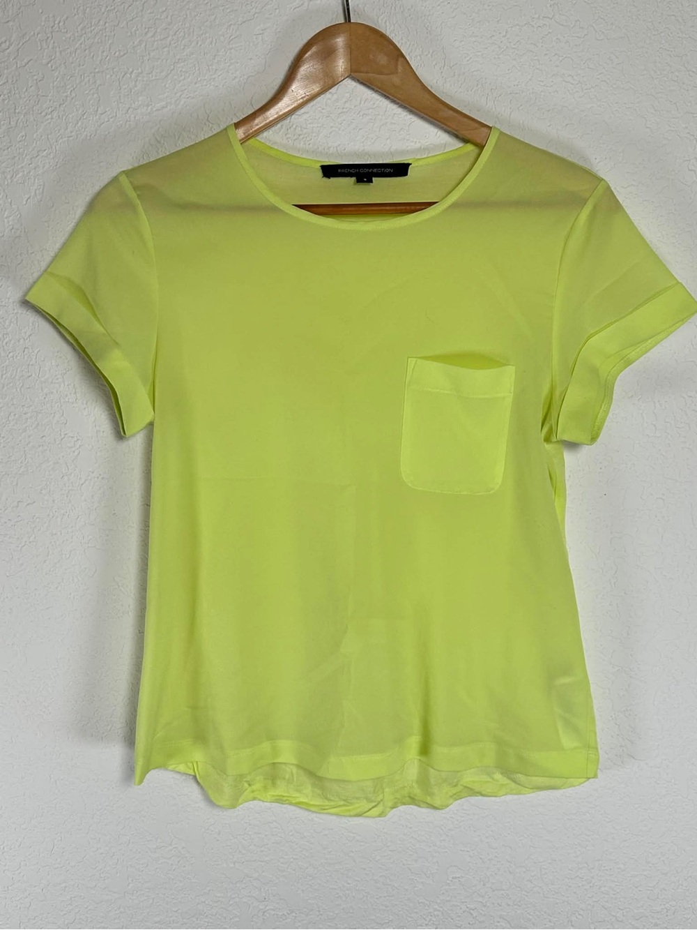 French Connection Neon Yellow Short Sleeve Pocket Tee